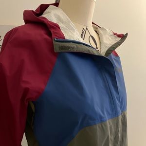 Outdoor research, rain jacket, XS pink, gray, and blue